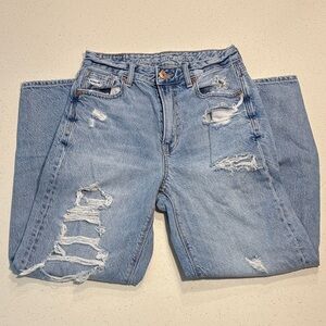 American Eagle Distressed High Rise Straight Blue Denim Women's Jeans